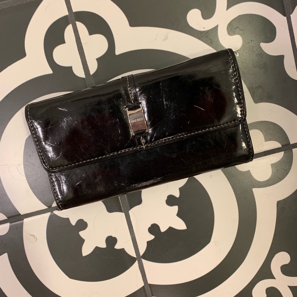 Nine West Black Patent Long Wallet